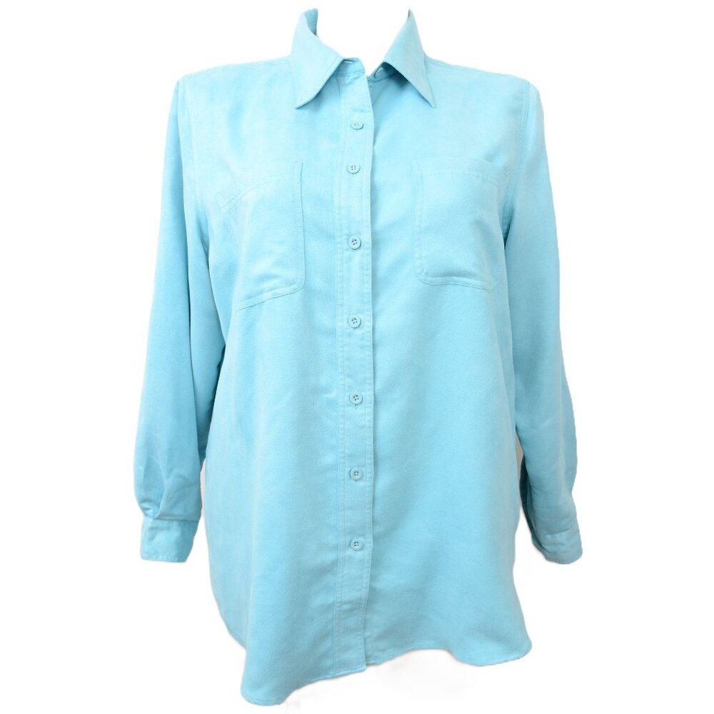 Avenue PLUS Size 14/16 (XL) Teal Button Down Long Sleeve Utility Shirt Blouse